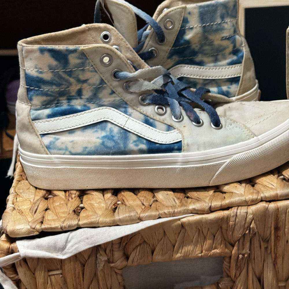 Vans Blue and White Canvas High-Top Sneakers